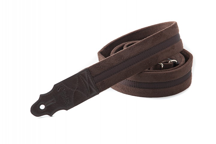 PLAIN BROWN model Guitar and bass strap made of 5 cm wide, non-slip technical microfiber on the inside, 2 mm thick low density latex padding, decorated with vintage style embroidered jacquard.